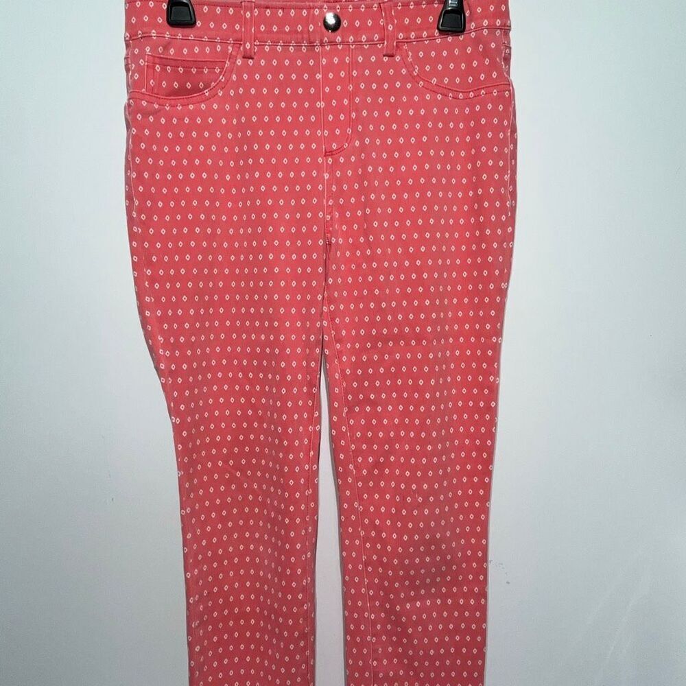 Rafaella Women's Orange White Diamond Print Stretch Trouser‎ Pants Size 8